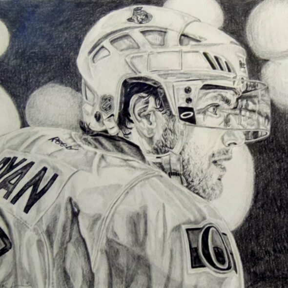 Portrait of Bobby Ryan in profile. Pencil drawing.