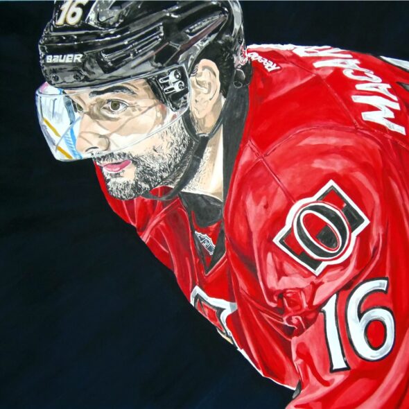 Watercolour portrait of Clarke MacArthur while playing with the Senators.