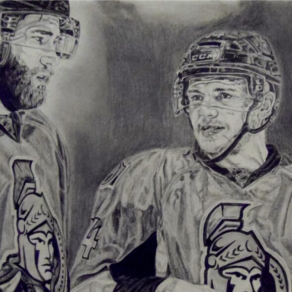 Portrait of Gryba and Borowiecki. Pencil on paper.