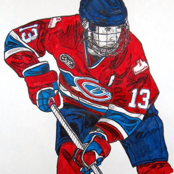 Caroline Ouellette playing for Montreal. Pen and ink drawing.