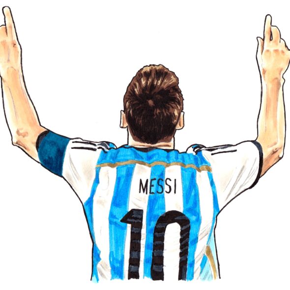 Messi celebrating a goal with Argentina