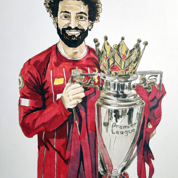 Salah holding the premier league trophy
