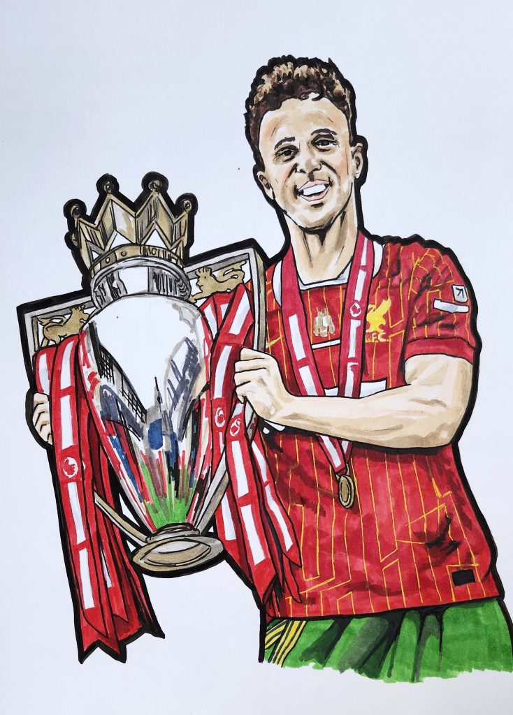 Diogo Jota holding the Premier League trophy