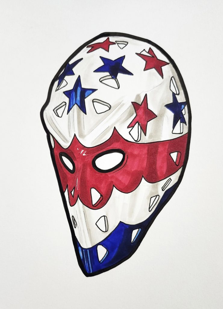 Pen and ink drawing of Gary Smith Washington mask