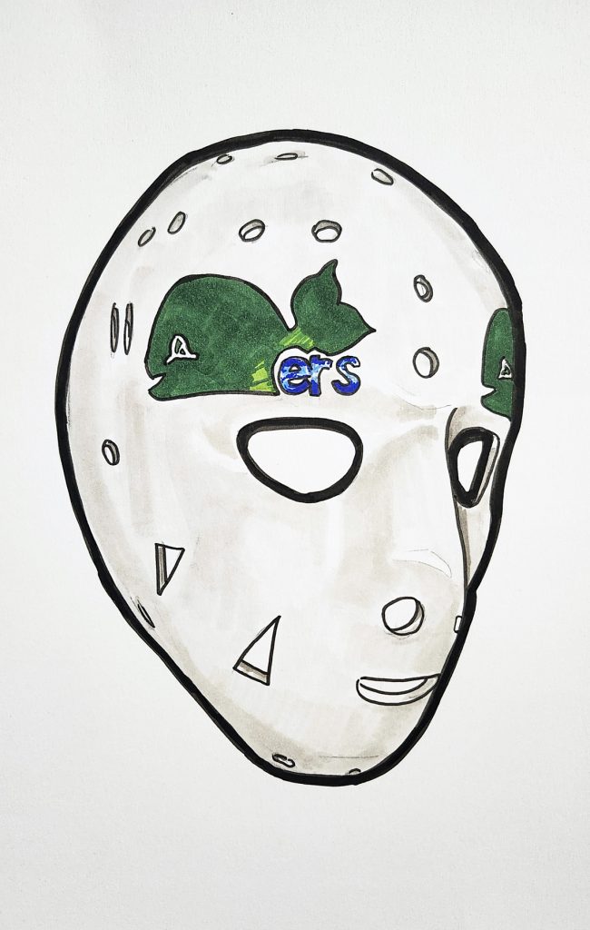 Pen and ink drawing of Veisor's Hartford mask