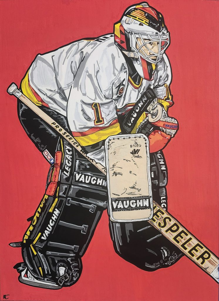 Kirk McLean stands ready for a shot while playing goal for the Vancouver Canucks.