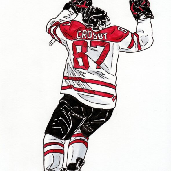 Crosby celebrating golden goal at Vancouver Olympics.