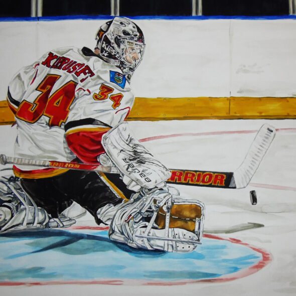 Kiprusoff making a pad save while playing for Calgary