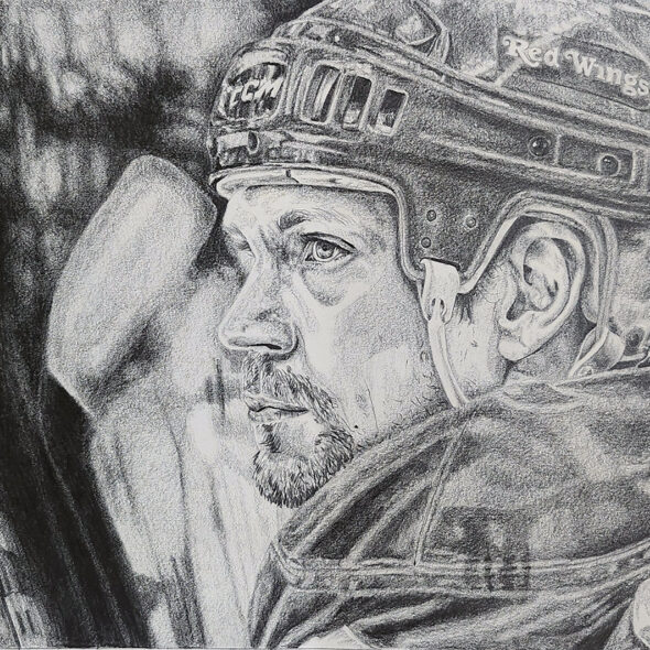 Portrait of Nick Lidstrom sitting on the bench