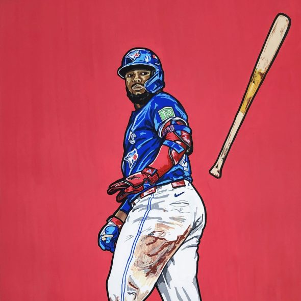 Acrylic painting of Vladimir Guerrero Jr.'s playoff bat flip