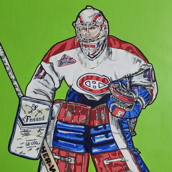 Acrylic painting of Andre Racicot playing goal for the Montreal Canadiens